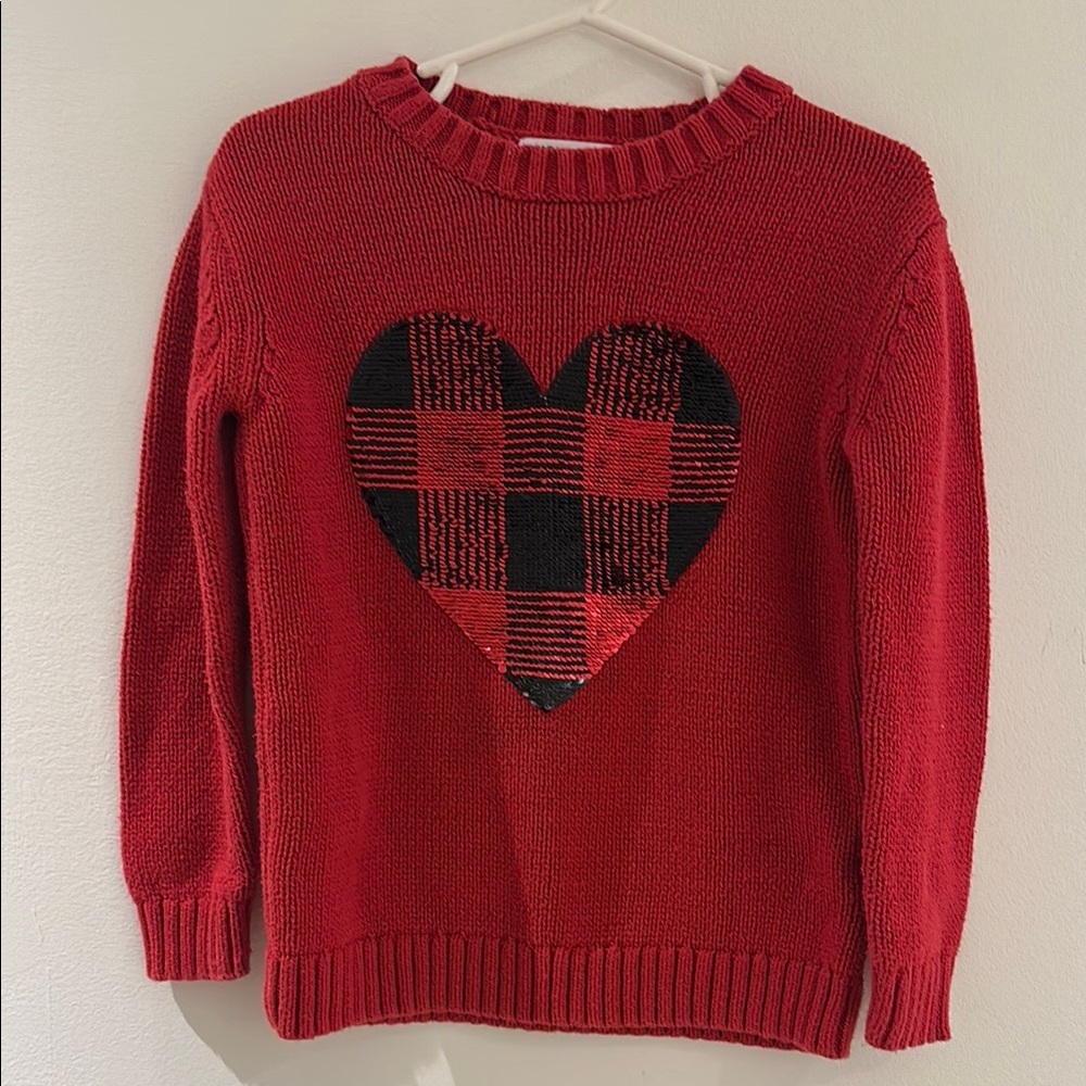 Epic Threads Red and Black Plaid Heart Crew Neck